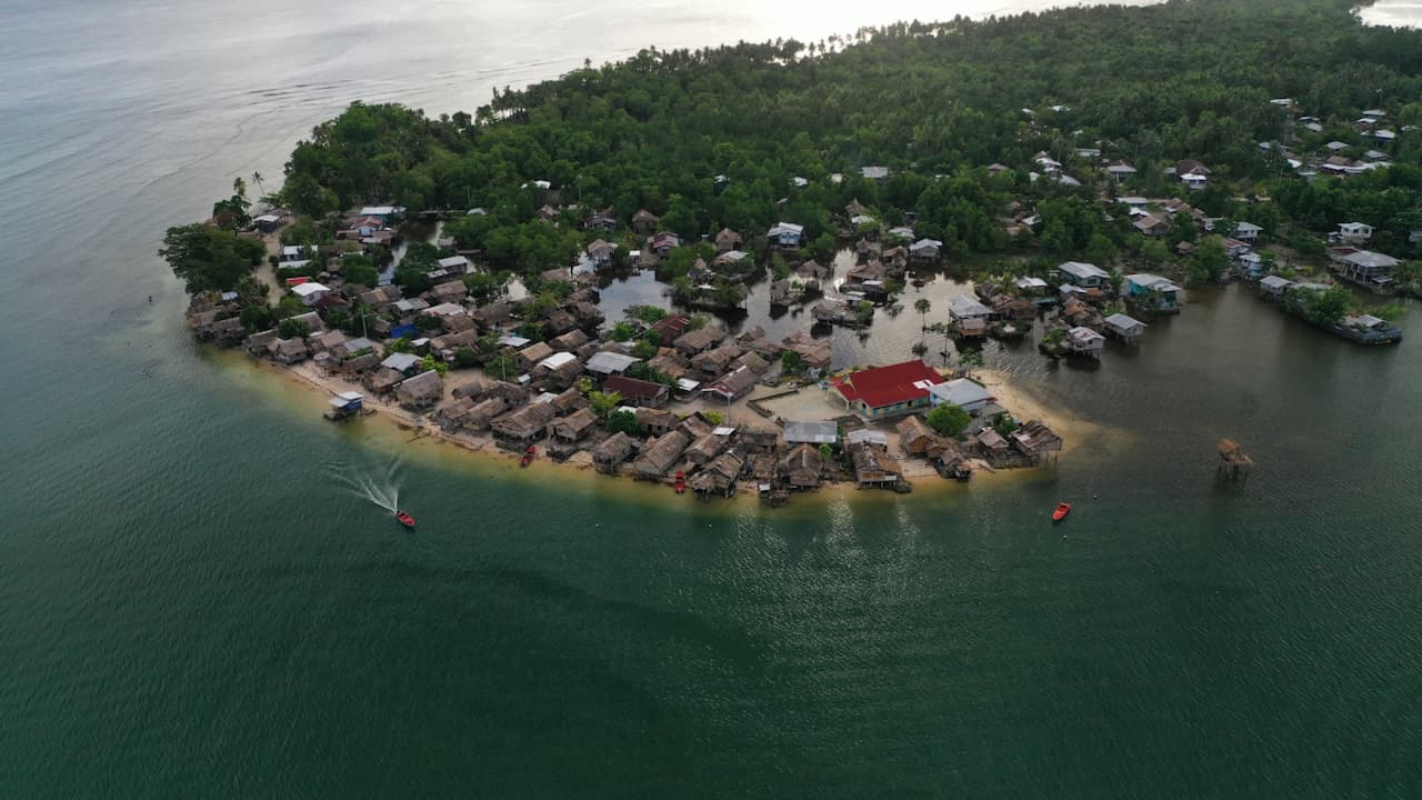 Aerial view of the village of Lilisiana in the Solomon Islands.