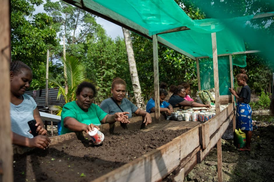 Women gardening.